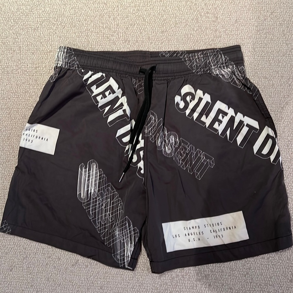 Mens STAMPD Grey Printed Swim Trunks Size Large